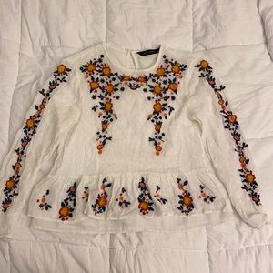 Zara embroidered white blouse